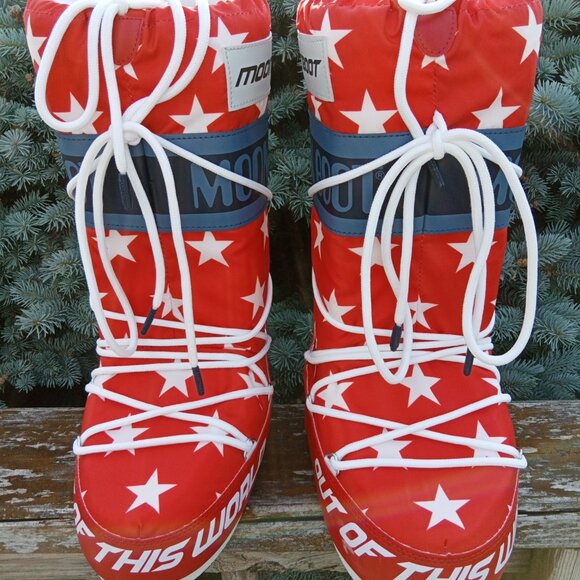 Moon Boot Retro Biker Icon Red With White Stars 35/38 fits US 5 - 7 - Picture 2 of 12